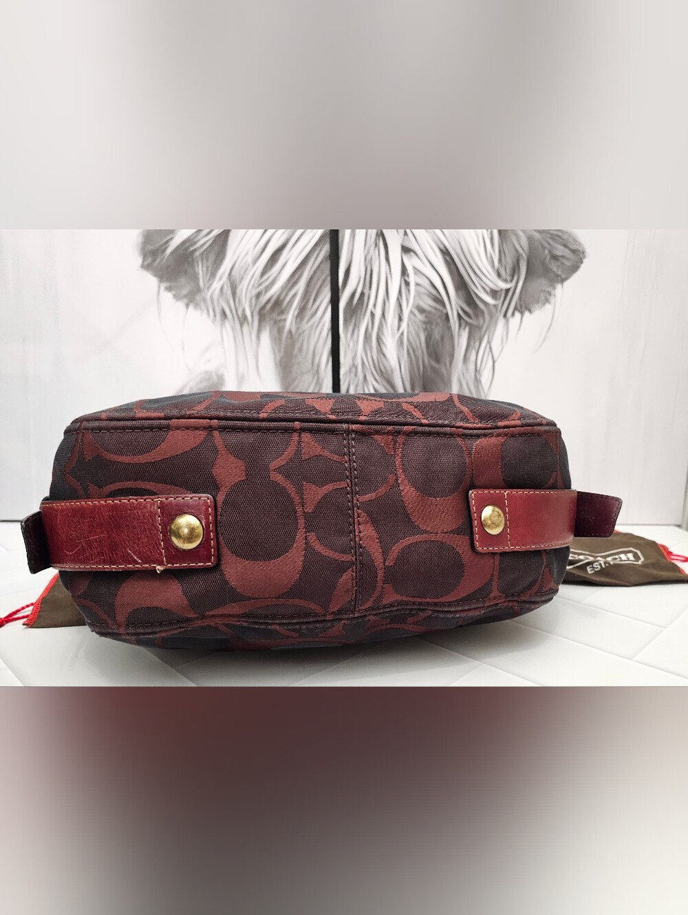 Coach 2008 Large Zoe Signature Hobo 12674 Burgundy Leather Jacquard - Picture 7 of 16